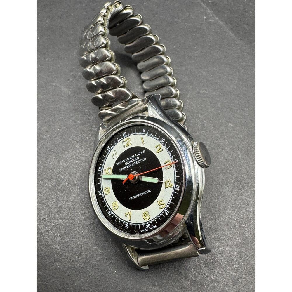 Vtg Torvic De Luxe Jeweled Shock Protected Watch Silver Tone 32mm Stretch Band - Picture 4 of 10